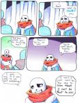 2016 aftertale animated_skeleton bone clothing comic dialogue english_text fur gloves handwear jacket loverofpiggies male not_furry papyrus_(undertale) plant sans_(undertale) scarf skeleton teeth text topwear tree undead undertale undertale_(series)