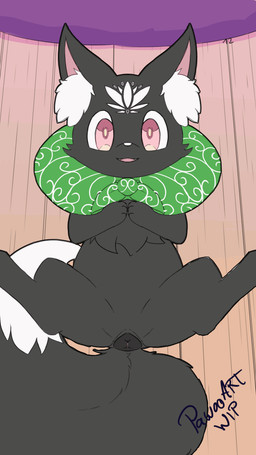 animal_genitalia animal_vulva black_body black_fur butt canine_genitalia canine_vulva clothing female feral fur genitals inner_ear_fluff looking_at_viewer lying on_back open_mouth presenting presenting_vulva smile solo spread_legs spreading tail tuft vulva pawoo kusunoki's_garden_of_gods tsumugi_(kusunoki's_garden_of_gods) canid canine fox mammal 9:16 animated digital_media_(artwork) hi_res