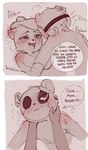 anthro bandage blush bodily_fluids crying dialogue duo heart_eyes heart_symbol male mask scar tears tears_of_joy text emryshhorny unicorn_wars azulin_(unicorn_wars) cabo_pompon_(unicorn_wars) bear mammal 2023 comic hi_res spanish_text translated