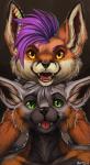 anthro duo ear_piercing ear_stud hair looking_at_viewer piercing purple_hair smile quirachen light_df zion_fox canid canine cross_fox fox mammal red_fox true_fox absurd_res hi_res