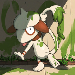 3_fingers 3_toes ambiguous_anthro ambiguous_gender anthro black_eyes brick brown_body brown_ears brown_fur feet fingers floppy_ears fur grass green_paint head_turned holding_tail light looking_at_viewer looking_back nude nude_ambiguous nude_anthro on_one_leg outside paint paint_on_tail painting_(action) pink_tongue plant rear_view shadow sidewalk snout solo standing tail tail_tuft toes tongue tongue_out tuft wall_(structure) white_body white_fur spicyichizo nintendo pokemon generation_2_pokemon mammal pokemon_(species) smeargle 2025 absurd_res hi_res lighting shaded