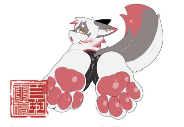 4_toes anthro black_bodysuit black_clothing black_skinsuit bodily_fluids bodysuit cheek_tuft clothing dipstick_ears dipstick_tail ear_markings ear_piercing ear_ring embarrassed eyebrows facial_markings facial_tuft feet foot_fetish foot_focus fur grey_body grey_fur head_markings heterochromia latex latex_bodysuit latex_clothing latex_skinsuit looking_at_self looking_back lying male markings multicolored_ears on_front open_mouth piercing rear_view red_body red_ear_tips red_fur red_markings red_tail_tip ring_piercing simple_background skinsuit solo spandex spandex_suit superhero_costume surprised sweat sweatdrop tail tail_markings teasing teasing_viewer teasing_with_feet tight_clothing toes tuft white_background white_body white_bodysuit white_clothing white_eyebrows white_fur white_inner_ear white_skinsuit yellow_eyes young young_anthro young_male hanzhi_colef canid canine canis fox mammal hi_res watermark