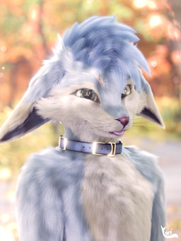 anthro blep blue_body blue_fur blue_hair blurred_background collar floppy_ears fluffy fur hair male outside smile solo tongue tongue_out vrchat_model whiskers yani double_colon_(wentthefox) canid canine fox mammal 2025 3:4 3d_(artwork) digital_media_(artwork) half-length_portrait hi_res portrait