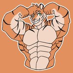 abs anthro biceps big_muscles flexing flexing_bicep flexing_both_biceps flexing_muscles fur green_eyes male muscular muscular_male pecs smile solo striped_body striped_fur stripes dragonjourney remmy_(colt_wolf) felid feline mammal pantherine tiger 1:1