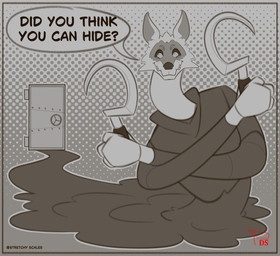 anthro coming_from_puddle dotted_background dual_wielding elastic elastic_body elasticity holding_object holding_weapon male malleable_body melee_weapon melting oozing pattern_background polearm puddle scythe simple_background solo speech_bubble stretching stretching_arms stretchy text weapon digitalscales dreamworks puss_in_boots_(franchise) death_(puss_in_boots) canid canine canis living_latex mammal wolf absurd_res english_text hi_res monochrome signature sketch