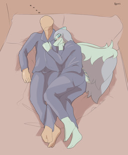 anthro bald bed bedding biped blue_body blue_scales blush bone_frill canon_couple clothed clothed_anthro clothed_female clothed_human clothed_male clothing cuddling duo eyes_closed feathered_wings feathers feet female fingers frill_(anatomy) furniture grey_body grey_feathers grey_hair hair hand_on_chest happy high-angle_view human_on_anthro humanoid_feet humanoid_hands interspecies long_hair lying male male/female markings on_back on_bed on_side plantigrade romantic romantic_couple scales shadow short_tail sleeping smile sound_effects striped_markings stripes tail text toes vowelless vowelless_sound_effect wings zzz hyuvevo cavemanon_studios goodbye_volcano_high ko_op_(game_developer) snoot_game anon_(snoot_game) fang_(gvh) human mammal prehistoric_species pterosaur reptile scalie 2023 absurd_res artist_name colored hi_res shaded