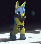 astronaut astronaut_suit boots clothing footwear gloves handwear implied_permanent latex latex_boots latex_clothing latex_footwear latex_gloves latex_handwear latex_skinsuit moon rubber_clothing shoes skinsuit solo space spacesuit tight_clothing shinywark level-5 yo-kai_watch usapyon_(yo-kai_watch) species_request absurd_res hi_res