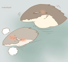 ambiguous_gender anthro blush bodily_fluids breath duo motion_lines panting partially_submerged smile sweat lovebuffpg45 aquatic fish shark