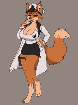 big_breasts breasts captain cleavage clothed clothing curvy_figure female fur hair hat headgear headwear huge_breasts solo rexrebelheart_(artist) canid canine fox mammal 3:4 hi_res