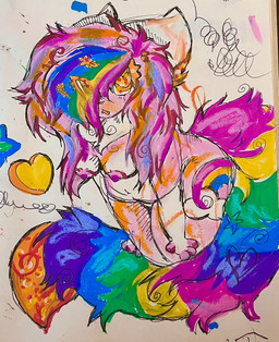 anthro areola belly belly_overhang big_butt big_ears big_eyes big_tail breasts butt female fluffy fluffy_chest fur hair hands_on_knees hands_on_legs leaning leaning_forward long_tail looking_at_viewer looking_up markings medium_breasts nipples nude orange_eyes orange_inner_ear orange_markings orange_wings pink_body pink_fur pink_hair pink_markings pink_nipples slightly_chubby slightly_chubby_anthro slightly_chubby_female small_nose small_wings solo sparklefur spread_wings standing tail white_belly white_ears white_markings wings kibblecringe click_(kibblecringe) ambiguous_species domestic_cat felid feline felis mammal hi_res