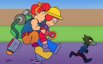 anthro armor backpack beak black_body black_feathers boots carrying_another carrying_person chasing clothed clothing cracked_ground cracks duo eyewear feathers female focused footwear glasses gloves grass grey_beak group hair handwear headgear helmet jacket jackhammer male meme_pose naughty_face overweight parody plant power_tool red_hair running running_away shoes simple_background size_difference skinny_anthro smaller_anthro smaller_male surprised tool_gun tools toony topwear trio wearing_glasses white_body white_skin peludo brawl_stars supercell_(company) the_woody_woodpecker_show universal_studios crow_(brawl_stars) jacky_(brawl_stars) pam_(brawl_stars) avian bird corvid corvus_(genus) crow human mammal oscine passerine 16:10 colored hi_res meme widescreen