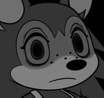 big_pupils black_background blank_stare dilated_pupils female frown looking_at_viewer pupils simple_background solo stare tired_eyes guywiththepie animal_crossing nintendo sable_able eulipotyphlan hedgehog mammal 2021 bust_portrait greyscale icon low_res monochrome portrait reaction_image