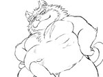 anthro belly big_belly blush erection genitals humanoid_hands kemono male moobs navel overweight overweight_male penis simple_background solo hysk felid mammal 2022 hi_res monochrome sketch