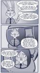 2016 anthro canid canine clothed clothing comic dialogue disney duo english_text eyewear fan_character female fox hi_res july_hopps_(mistermead) lagomorph leporid male mammal monochrome nick_wilde police police_uniform rabbit red_fox rockbottomfeeder simple_background sunglasses text translated true_fox uniform zootopia