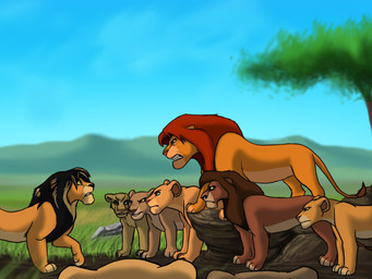 digitigrade female feral grass group male outside plant quadruped rock sky tail tail_tuft teeth tree tuft unknown_artist disney the_lion_king fan_character kiara_(the_lion_king) kovu_(the_lion_king) nala_(the_lion_king) simba_(the_lion_king) vitani_(the_lion_king) felid lion mammal pantherine 4:3 source_request