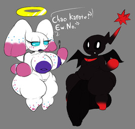 areola balls big_balls big_breasts big_butt big_penis black_body blue_eyes breasts butt cellphone dialogue duo electronics female flaccid genitals grey_background half-closed_eyes holding_cellphone holding_object holding_phone huge_balls huge_penis looking_at_viewer male narrowed_eyes nipples nude open_mouth penis phone purple_areola purple_nipples simple_background smile text thick_thighs vulva white_body wide_hips latluxlula sega sonic_the_hedgehog_(series) genki_diama zetsu_bough chao_(sonic) chaos_chao dark_chao hero_chao humanoid 2026 digital_media_(artwork) english_text