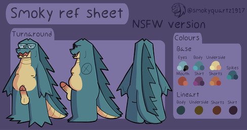 anthro balls butt erection genitals humanoid_genitalia humanoid_penis looking_at_viewer male nipples nude open_mouth penis simple_background smile solo standing tail text smokyquartz1917 smoky_(smokyquartz1917) alligator alligatorid crocodilian reptile scalie artist_name digital_drawing_(artwork) digital_media_(artwork) english_text hi_res model_sheet
