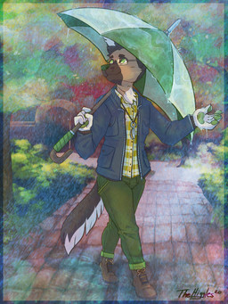 anthro boots bottomwear clothed clothing detailed_background eyewear footwear glasses green_eyes green_nose green_pawpads jacket jewelry male nature nature_background necklace outside park pawpads plant puddle raining rectangular_glasses shoes smile solo topwear tree umbrella thehiggles canid canine canis domestic_dog german_shepherd herding_dog mammal pastoral_dog digital_media_(artwork) hi_res