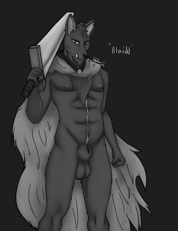animal_genitalia balls body_hair genitals grey_body happy_trail male melee_weapon muscular muscular_male nipples nude penis penis_tip pose sheath solo standing sword weapon lukabun elden_ring fromsoftware blaidd_(elden_ring) canid canine canis mammal wolf hi_res portrait three-quarter_portrait