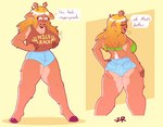 anthro antlers big_breasts big_butt blonde_hair bottomwear bra breasts buckteeth butt butt_shot clothed clothing denim denim_bottomwear denim_clothing denim_shorts female green_bra green_clothing green_underwear hair hooves horn partially_clothed scut_tail shirt short_tail shorts solo tail tank_top teeth text text_on_clothing text_on_shirt text_on_tank_top text_on_topwear topwear underwear zixzs-redlight deltarune undertale_(series) noelle_holiday deer mammal english_text hi_res