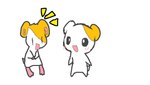 anthro blush duo female fur hair male open_mouth orange_body orange_fur simple_background smile tail white_body white_fur tikitikilola hamtaro_(series) oruchuban_ebichu ebichu hamtaro cricetid hamster mammal rodent 2010 digital_media_(artwork)