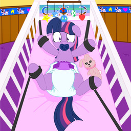 bdsm bound clothing diaper female feral fur hair horn inside multicolored_hair neonate object_in_mouth pacifier pacifier_in_mouth purple_body purple_fur purple_hair restrained solo submissive submissive_female two_tone_hair young young_feral tenerius friendship_is_magic hasbro my_little_pony mythology twilight_sparkle_(mlp) equid equine mammal mythological_creature mythological_equine unicorn 1:1 hi_res