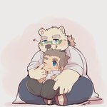 anthro belly blush brown_hair chibi cigarette duo eyebrows fur hair heart_symbol male male/male size_difference smoking thick_eyebrows white_body white_fur igarashi_ta lifewonders tokyo_afterschool_summoners jock_protagonist_(tas) leib_(tas) protagonist_(tas) bear human mammal polar_bear ursine 1:1 hi_res