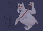 anthro blush breasts censored_nipples claws cleaning_tool convenient_censorship crouching embarrassed feet female floppy_ears horn looking_at_viewer mop mopping nude open_mouth red_eyes scut_tail short_tail simple_background solo tail text toes thelordp_chan undertale undertale_(series) toriel bovid caprine goat mammal monster censored digital_media_(artwork) english_text hi_res shaded sketch