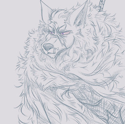 anthro cape clothing fluffy looking_forward male melee_weapon narrowed_eyes neck_tuft purple_eyes scar simple_background solo sword teeth topwear tuft weapon whisker_spots white_background white_sclera atmac elden_ring fromsoftware blaidd_(elden_ring) canid canine canis mammal wolf 2022 digital_drawing_(artwork) digital_media_(artwork) unfinished