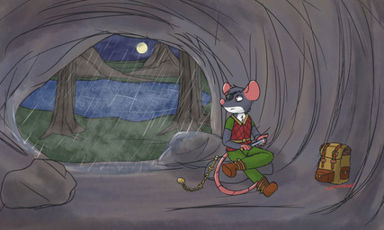 anthro backpack boots bottomwear cave clothing cloud eye_patch eyewear flail footwear frown full_moon knife lake male melee_weapon moon mountain on_rock padded_armor pants plant raining rock sharpening_weapon shirt shoes sitting sitting_on_rock solo storm tail topwear tree weapon razzle_the_red mammal murid murine rat rodent 5:3 absurd_res hi_res