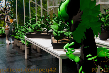 anthro cock_vore detailed_background fur genitals green_body green_fur green_penis greenhouse group horn knot male micro penile penis size_difference tattoo trio vivarium vore peq42 mr.foxboys peq_(peq42) mayu_(azuki) wickerbeast 3d_(artwork) digital_media_(artwork)