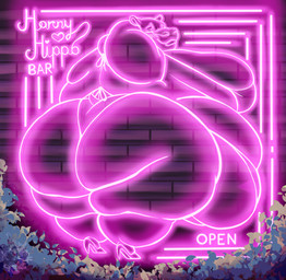 anthro bar bar_sign belly big_belly big_breasts big_butt bikini breasts brick brick_wall butt clothing detailed_background female footwear high_heels leaf leaning_on_wall neon neon_lights neon_sign obese obese_anthro obese_female overweight overweight_anthro overweight_female rear_view shoes sign smile solo swimwear text thick_thighs two-piece_swimsuit wall_(structure) wide_hips lionberrymochi common_hippopotamus hippopotamid mammal absurd_res hi_res