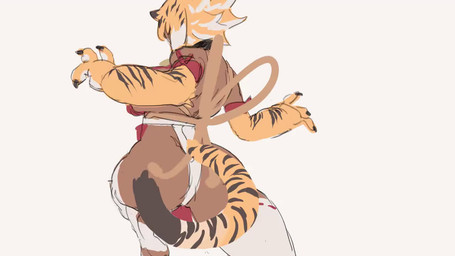 anthro asian_clothing breasts chinese_clothing chinese_dress clothing dark_body dark_skin dress east_asian_clothing female jiggling kick side_boob solo tail teal_eyes reallycute456 felid humanoid mammal pantherine tiger 16:9 2d_animation animated no_sound short_playtime video widescreen
