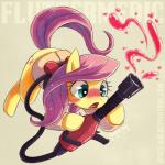 blush cutie_mark female feral fur green_eyes hair heart_symbol long_hair open_mouth pink_hair solo suggestive text tongue weapon what yellow_body yellow_fur space-kid friendship_is_magic hasbro my_little_pony team_fortress_2 valve fluttershy_(mlp) medic_(team_fortress_2) equid equine horse mammal pony 1:1 2013 crossover english_text