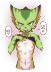 anthro athletic athletic_anthro athletic_female bedroom_eyes blush breasts clothed clothing clothing_lift female front_view fur gender_confusion green_body green_eyes green_fur half-closed_eyes kemono looking_at_viewer narrowed_eyes navel nipples presenting presenting_breasts pupils raised_clothing raised_shirt raised_topwear seductive shirt shirt_lift simple_background slit_pupils small_breasts smile smiling_at_viewer solo talking_to_viewer teeth tomboy tongue tongue_out topwear white_background zelen freedom_planet galaxytrail carol_tea felid feline felis mammal wildcat 2017 half-length_portrait portrait