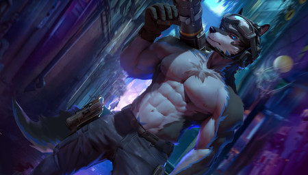 abs alley anthro blue_bottomwear blue_clothing blue_pants bottomwear city clothed clothing electronics fur gun headgear headphones headset male muscular muscular_anthro muscular_male navel nipples pants pecs perspective ranged_weapon solo topless topless_anthro topless_male weapon discordnight_(artist) thunderrangers archermagnum canid canine canis mammal wolf 2022 absurd_res hi_res
