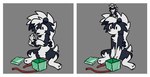 anthro blue_body blue_fur box carrying_another chest_tuft claws container dot_eyes female fur gift grey_background holidays on_another on_head plushie ribbons simple_background simple_eyes sitting toony_eyes tuft two_panel_image white_body white_fur ajolteontrash christmas nintendo pokemon canid canine generation_7_pokemon lycanroc mammal midnight_lycanroc pokemon_(species) shiny_pokemon absurd_res hi_res