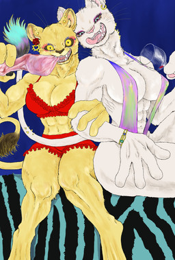 abs alcohol anthro beverage big_breasts bikini blush bracelet breasts cleavage clothed clothing container cup drinking_glass duo ear_piercing ear_ring eyeshadow female flower fur furgonomics glass glass_container glass_cup hand_holding jewelry licking licking_lips looking_at_viewer makeup muscular muscular_female one-piece_swimsuit piercing plant ring_piercing sharp_teeth sitting skimpy sling_bikini smile swimwear tail teeth tongue tongue_out tongue_piercing tuft two-piece_swimsuit white_body white_fur wine wine_glass yellow_eyes kyokyota felid feline lion mammal pantherine 2020 absurd_res hi_res