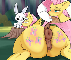 anal_hair animal_genitalia animal_vulva anus balls big_butt butt detailed_background duo equine_anus equine_genitalia equine_vulva feathered_wings feathers fellatio female female_penetrated feral forest genitals hair huge_butt interspecies larger_female male male/female male_penetrating male_penetrating_female oral outside penetration penile penis pink_hair plant puffy_anus quadruped sex size_difference smaller_male stump tail thick_thighs tree vulva white_body wings yellow_body elewdfurs friendship_is_magic hasbro my_little_pony mythology angel_(mlp) fluttershy_(mlp) equid equine lagomorph leporid mammal mythological_creature mythological_equine pegasus rabbit absurd_res hi_res