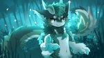 2_horns 4_fingers :3 anthro biped black_body black_fur blue_body blue_eyes blue_fur blush blush_lines chest_tuft claws dragon_horn dragon_tail fangs fingers fluffy fluffy_tail forest forest_background fur horn kemono looking_at_viewer male multicolored_body multicolored_fur nature nature_background neck_tuft night outside pawpads paws plant shrub smile smiling_at_viewer solo standing tail teeth tree tuft white_body white_fur hlg7777 mythology dragon furred_dragon furred_scalie mythological_creature mythological_scalie scalie 16:9 2024 blue_theme cool_colors digital_drawing_(artwork) digital_media_(artwork) hi_res shaded wallpaper widescreen