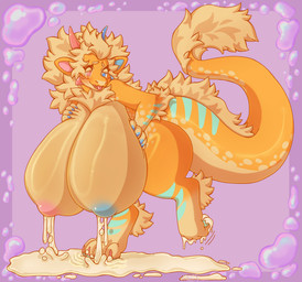 anthro big_breasts big_tail blush bodily_fluids breast_grab breast_squish breasts breath female female_anthro fluffy half-closed_eyes hand_on_breast horn huge_breasts hyper hyper_breasts lactating milk narrowed_eyes panting solo squish tail chaikitty mythology dragon mythological_creature mythological_scalie reptile scalie absurd_res hi_res shaded