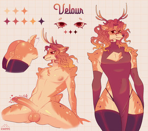 adopt anthro backsack balls big_penis butt clothing curly_hair curvy_figure femboy genitals hair horn legwear lingerie male nude penis presenting solo tail thigh_highs throbbing wide_hips kiwipipis deer mammal hi_res