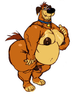 anthro balls belly big_butt big_nipples big_yet_small butt genitals humanoid_genitalia humanoid_penis larger_but_small looking_at_viewer male micropenis nipples overweight overweight_male penis small_penis solo standing thick_thighs wide_hips tora_gy bunnicula_(series) harold_(bunnicula) canid canine canis domestic_dog mammal