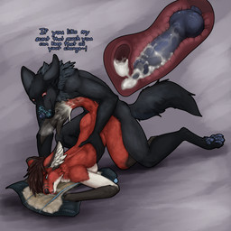 all_fours animal_genitalia animal_penis anthro biped black_body black_fur blue_eyes bodily_fluids breasts brown_hair canine_genitalia canine_penis cum cum_in_diaper cum_in_uterus cum_in_vagina cum_inside dialogue diaper discarded_diaper duo erection female fur genital_fluids genitals hair internal internal_vaginal knot knotting licking licking_diaper male male/female nude nude_anthro nude_female nude_male open_diaper penetration penile penis red_body red_eyes red_fur sex text tongue tongue_out touching_diaper unclean_diaper urine used_diaper uterus vaginal vaginal_penetration wet_diaper ennfet canid canine fox mammal 1:1 2026 digital_media_(artwork) digital_painting_(artwork) english_text hi_res painting_(artwork)