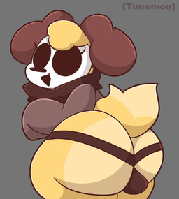 anthro big_butt bulge butt clothed clothed_anthro clothed_male clothing empty_eyes grey_background huge_butt looking_at_viewer looking_back looking_back_at_viewer male male_anthro simple_background solo tunemon mario_bros nintendo canid canine canis domestic_dog mammal shyguy character_request digital_media_(artwork) hi_res tagme