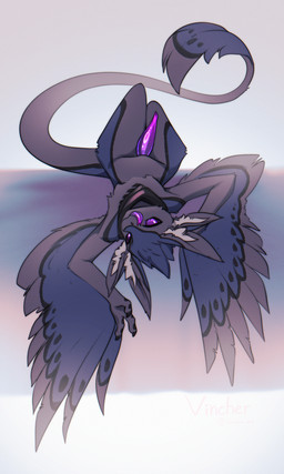 4_ears anthro genitals grey_body kerchief lying male multi_ear neckerchief neckwear on_back penis solo tail tapering_penis tongue tongue_out wings vincher vortex_(vortexsleeps) avali 3:5 absurd_res hi_res huge_filesize