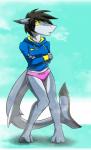 anthro clothing cold female hair hoodie panties solo topwear underwear worried yellow_eyes sharkcatsg kyle_r._fish fish marine scalie shark 2015 hi_res