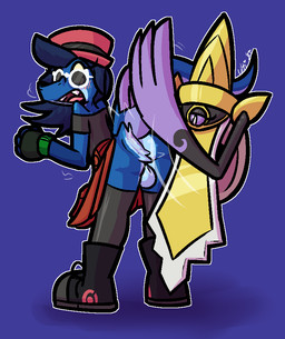 1_eye 3_fingers anthro backsack balls bent_over big_butt black_body black_boots black_clothing black_footwear black_shirt black_topwear blue_balls blue_body blue_hair blue_scales blush boots bottomwear bouncing_butt butt butt_slap clothed clothing dominant dominant_female duo female fingers footwear genitals grey_clothing grey_legwear grey_stockings hair hat headgear headwear legwear looking_back male male/female melee_weapon metallic_body motion_lines no_underwear pink_clothing pink_hat pink_headwear purple_sclera red_bottomwear red_clothing red_skirt scales shirt shoes skirt slap spanking stockings submissive submissive_male sword topwear upskirt weapon white_body white_eyes yellow_body yellow_sclera ultilix nintendo pokemon ulti_(ultilix) aegislash animate_inanimate generation_6_pokemon living_melee_weapon living_sword living_weapon lizard pokemon_(species) reptile scalie 2025
