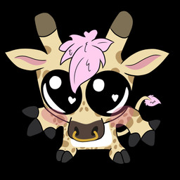 anthro big_eyes blush facial_piercing fur glistening glistening_eyes golden_ring hair heart_symbol hooves horn jewelry looking_up male markings nose_piercing nose_ring ossicone piercing pink_body pink_fur pink_hair ring_piercing solo spots spotted_body tail white_body white_fur yellow_body yellow_fur yakohooves fototeta giraffe giraffid mammal absurd_res hi_res meme