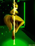 anthro anthrofied breasts dancing electronic female fur neon pokemorph pole solo striptease yellow_body yellow_fur kiu_piu nintendo pokemon eeveelution generation_1_pokemon jolteon pokemon_(species) absurd_res hi_res